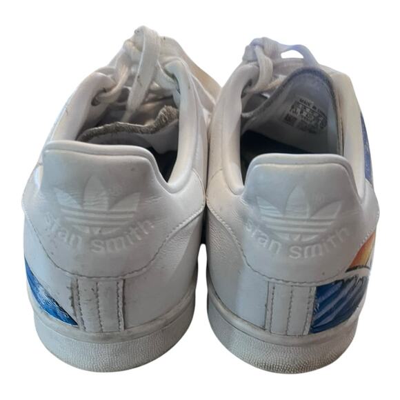 Adidas Stan Smith Sky Ocean Wave Painted White Lace Up Sneakers Artsy Unique 9.5 main image 6